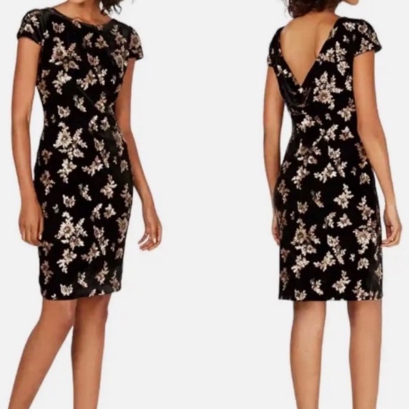 Calvin Klein Dresses & Skirts - NWT Calvin Klein Black Velvet Dress w/Gold Floral Sequin Embellishment Women’s 8